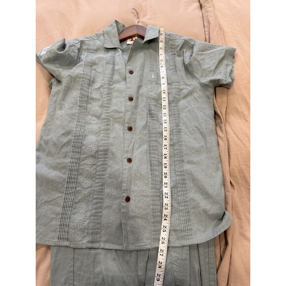 Dandy Del Mar Mens XS Green Brisa Cuban Short Sleeve + Pants Linen Embroidered - Picture 11 of 16